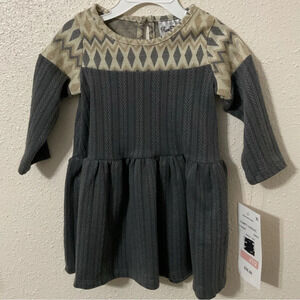 Rare Editions Gray Drop Waist Long Sleeve Rib Knit Dress. 6X and 2T NWT